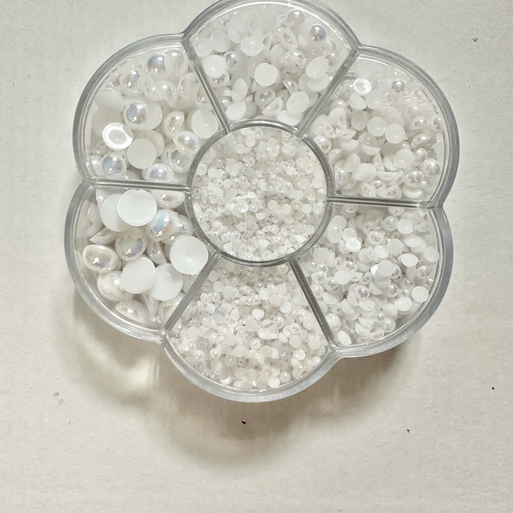 White AB Half Pearl Flatback Set 3000pcs Storage Case